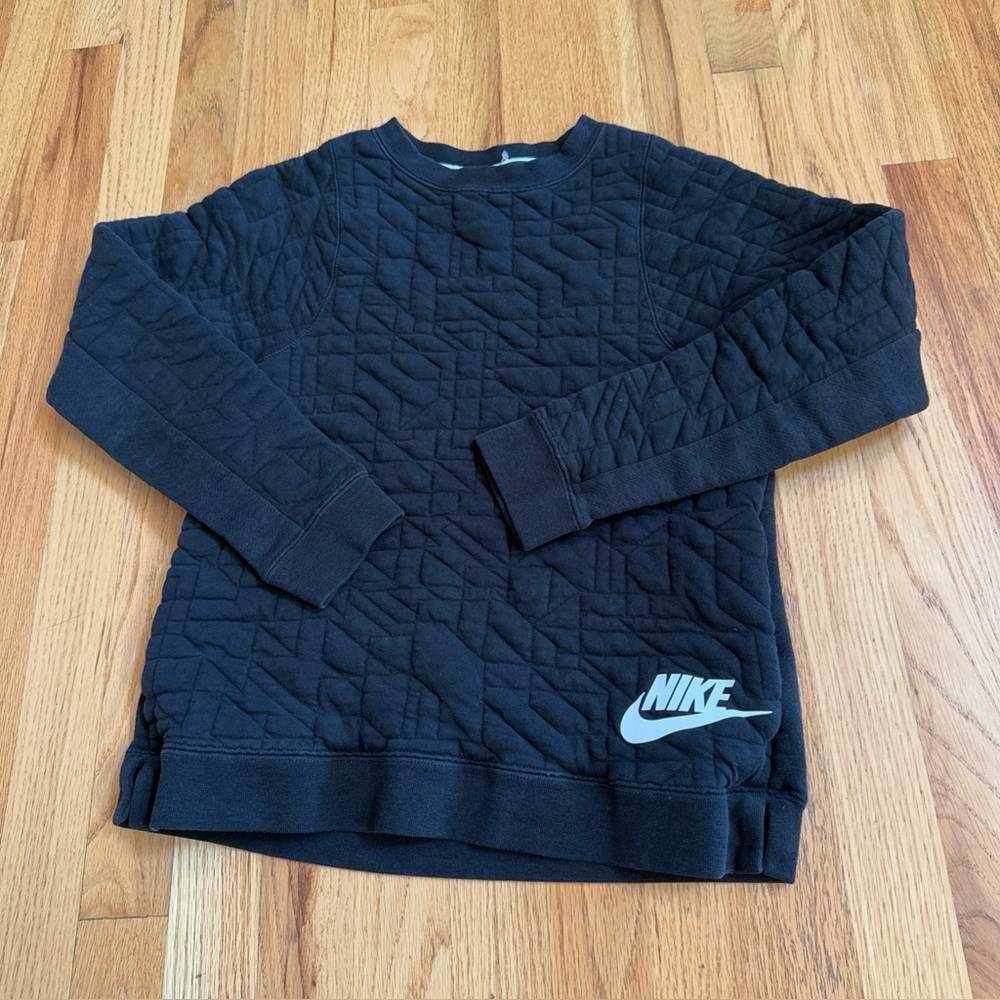 NIKE Youth Large Sweatshirt Black Quilted Logo Pullover